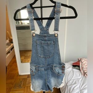 Tinsel Blue Denim Overalls with Lace Trim